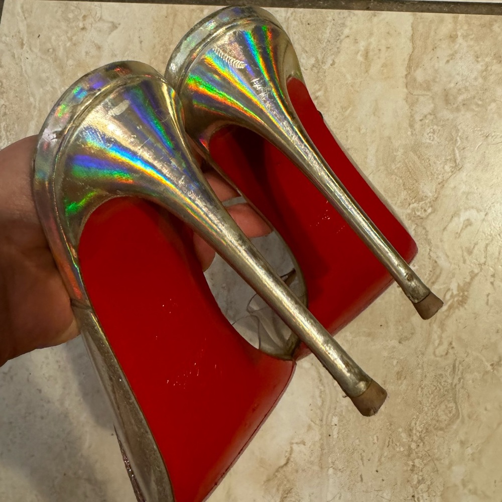 CHRISTIAN LOUBOUTIN Optisling 100mm Glitter Slingback Open Toe Heels 39 - Picture 7 of 9